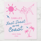 Roze handgetekende Beach Bachelorette Wijn Etiket