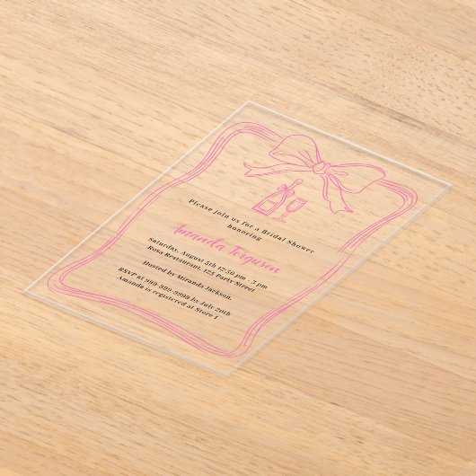 Roze handgetekende boog prosecco helder Vrijgezell Acryl Uitnodigingen (Laagn)