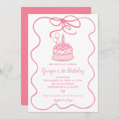 Roze handgetekende Conquette Bow Girl's 1st Birthd Kaart (Voorkant / Achterkant)