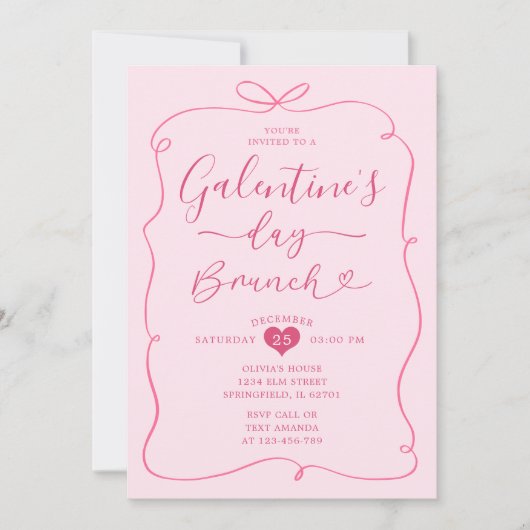 Roze handgetekende Conquette Galentine's Day Brunc Kaart (Voorkant)