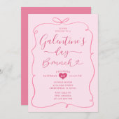 Roze handgetekende Conquette Galentine's Day Brunc Kaart (Voorkant / Achterkant)