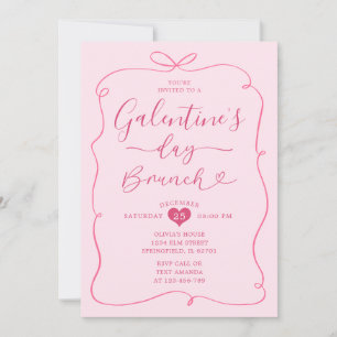 Roze handgetekende Conquette Galentine's Day Brunc Kaart
