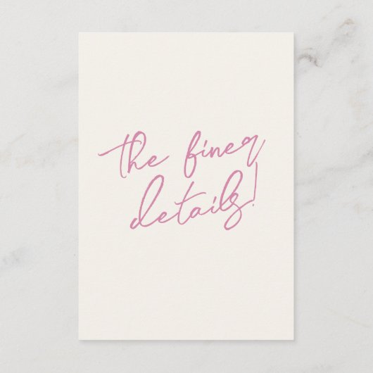 Roze handgetekende Coquette Trendy Romantische bru Informatiekaartje (Achterkant)