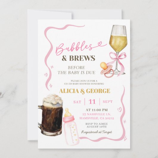 Roze handgetekende eigenzinnige Baby shower Kaart (Voorkant)