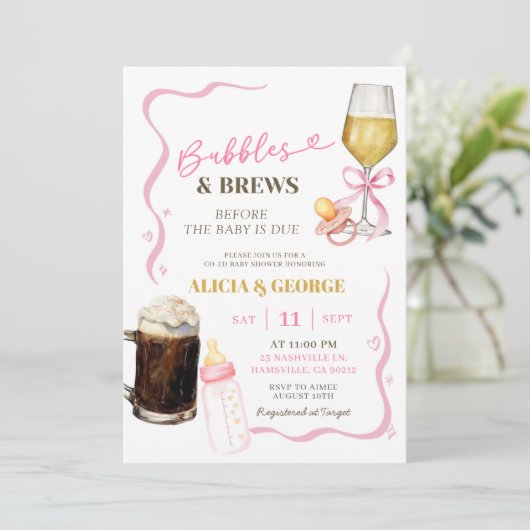 Roze handgetekende eigenzinnige Baby shower Kaart (Staand voorkant)