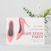 Roze handgetekende hakken afstudeerfeest kaart (Staand voorkant)