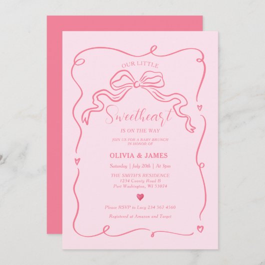 Roze handgetekende kleine lieverd onderweg kaart (Voorkant / Achterkant)