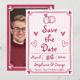 Roze handgetekende krabbel doodle grillige foto sa save the date