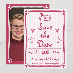 Roze handgetekende krabbel doodle grillige foto sa save the date