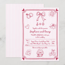 Roze handgetekende krabbel doodle, strepen bruilof