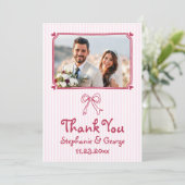 Roze handgetekende krabbel grillige foto bruiloft bedankkaart (Staand voorkant)