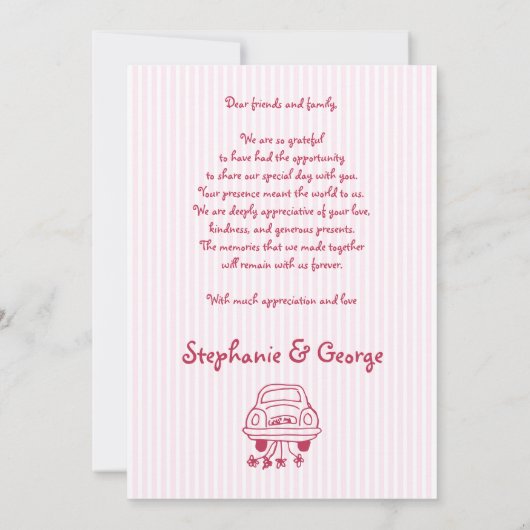 Roze handgetekende krabbel grillige foto bruiloft bedankkaart (Achterkant)