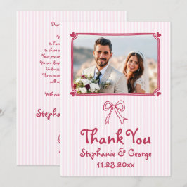 Roze handgetekende krabbel grillige foto bruiloft bedankkaart