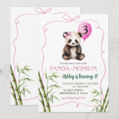 Roze handgetekende meisje panda met boog verjaarda kaart (Voorkant / Achterkant)