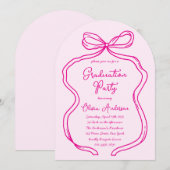 Roze Handgetekende Strik & Script Afstudeerfeestje Kaart (Voorkant / Achterkant)