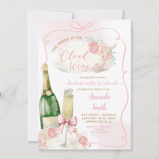 Roze Handgetrokken Cloud Wijn Bachelorette Route Kaart (Voorkant)