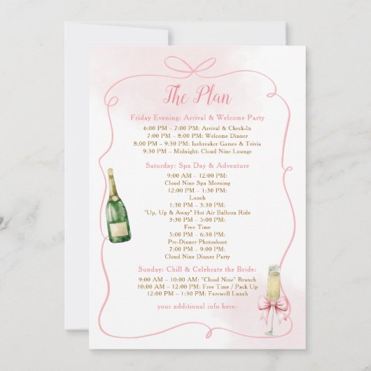 Roze Handgetrokken Cloud Wijn Bachelorette Route Kaart (Achterkant)