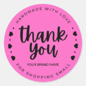 ROZE HANDMAKERSSTICKERS MET LIEFDE BEDANKT RONDE STICKER (Voorkant)