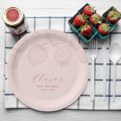 Roze handraw minimalistische aardbeien verjaardag papieren bordje