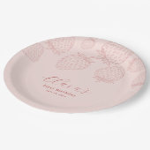 Roze handraw minimalistische aardbeien verjaardag papieren bordje (Gekanteld)