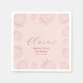 Roze handraw minimalistische aardbeien verjaardag servet (Voorkant)