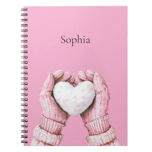 Roze handschoenen Witte Hart   Notitieboek (Voorkant)