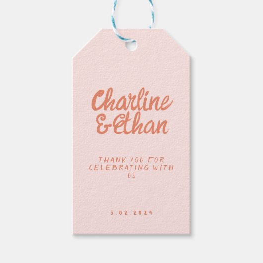 Roze handschrift Retro bruiloft rechthoekige Stick Cadeaulabel (Voorkant)