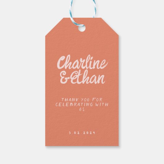 Roze handschrift Retro bruiloft rechthoekige Stick Cadeaulabel (Achterkant)