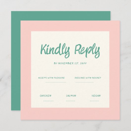 Roze handschrift Retro Wedding Rsvp uitnodiging (Voorkant / Achterkant)