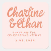 Roze handschrift RetroWedding Rechthoekige Sticker (Voorkant)