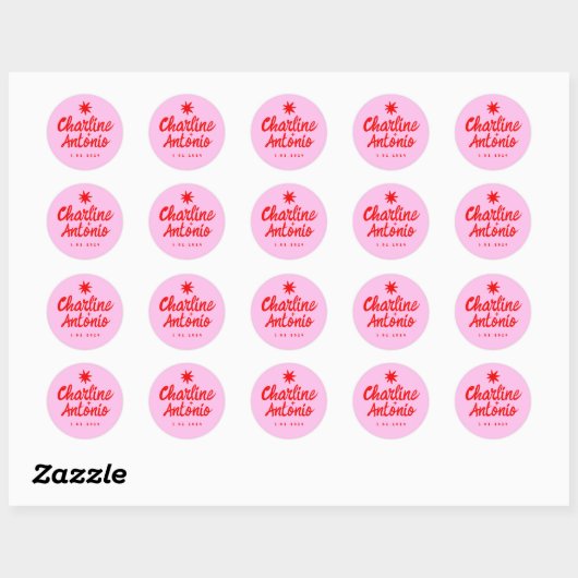 Roze handschrift RetroWedding Rechthoekige Sticker (Vel)