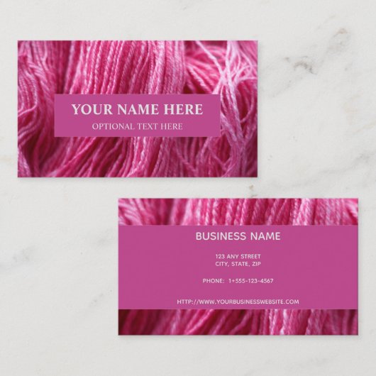 Roze handspun Yarn Visitekaartje (Voorkant / Achterkant)