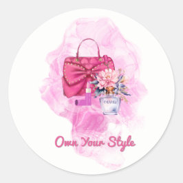 Roze Handtas Floral Mode Illustratie Ronde Sticker