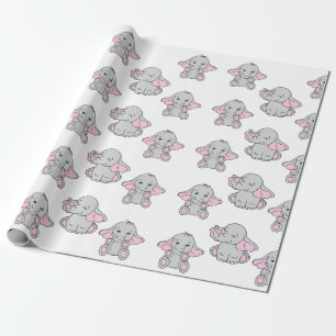 Roze handtekening Elephant Pattern Cartoon Cadeaupapier