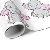 Roze handtekening Elephant Pattern Cartoon Cadeaupapier (Rol Hoek)