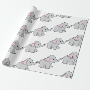 Roze handtekening Elephant Pattern Cartoon Cadeaupapier