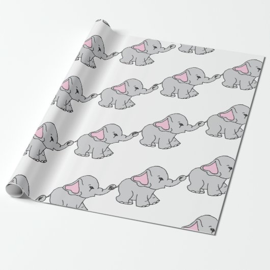 Roze handtekening Elephant Pattern Cartoon Cadeaupapier (Uitgerold)