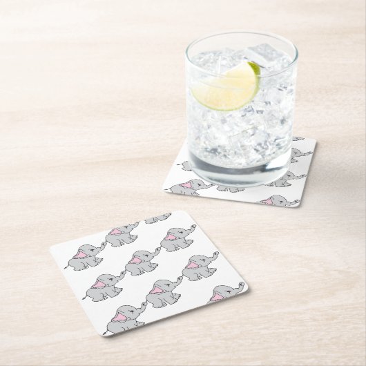 Roze handtekening Elephant Pattern Cartoon Kartonnen Onderzetters (Insitu)
