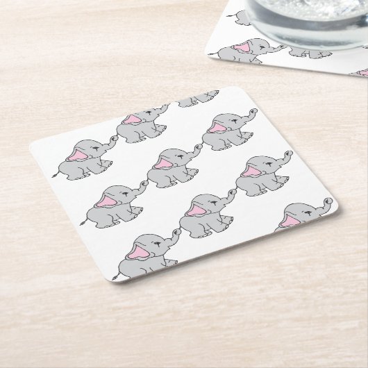 Roze handtekening Elephant Pattern Cartoon Kartonnen Onderzetters (Schuin)