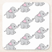 Roze handtekening Elephant Pattern Cartoon Kartonnen Onderzetters (Voorkant)