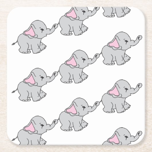 Roze handtekening Elephant Pattern Cartoon Kartonnen Onderzetters (Voorkant)