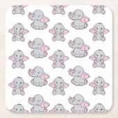 Roze handtekening Elephant Pattern Cartoon Kartonnen Onderzetters (Voorkant)