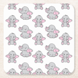 Roze handtekening Elephant Pattern Cartoon Kartonnen Onderzetters