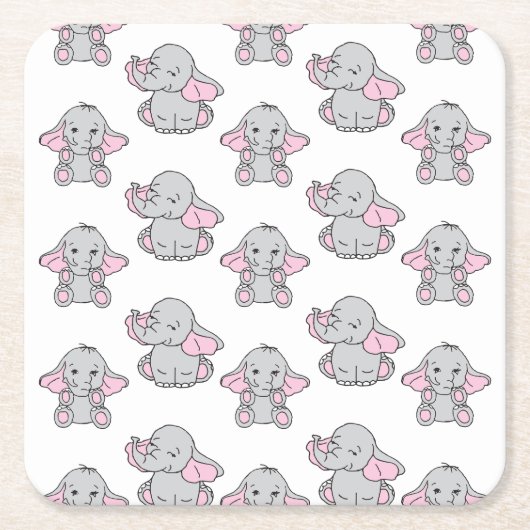 Roze handtekening Elephant Pattern Cartoon Kartonnen Onderzetters (Voorkant)
