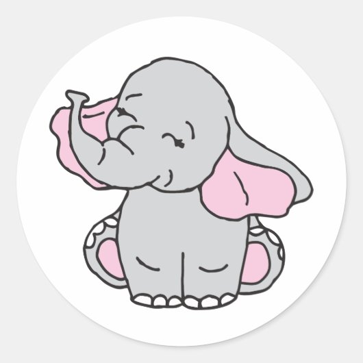Roze handtekening Elephant Pattern Cartoon Ronde Sticker (Voorkant)