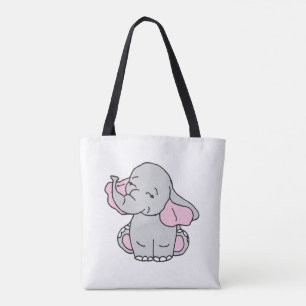 Roze handtekening Elephant Pattern Cartoon Tote Bag