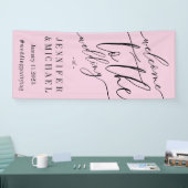 Roze Handtekening Groot Welkom op de bruiloft Spandoek (Beurs)