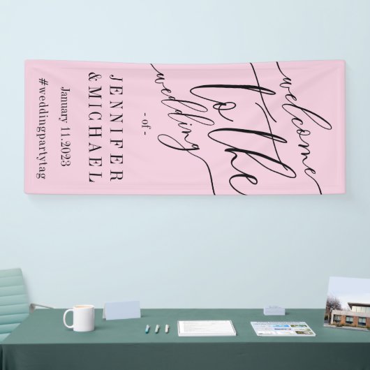Roze Handtekening Groot Welkom op de bruiloft Spandoek (Beurs)