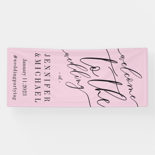 Roze Handtekening Groot Welkom op de bruiloft Spandoek (Horizontaal)