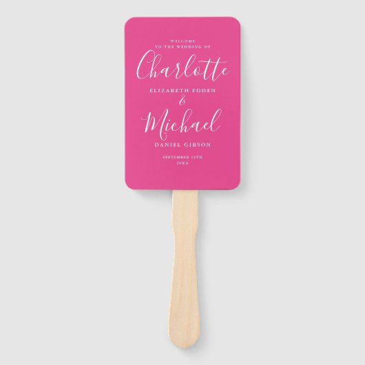 Roze handtekening script huwelijksprogramma handwaaier (Voorkant)